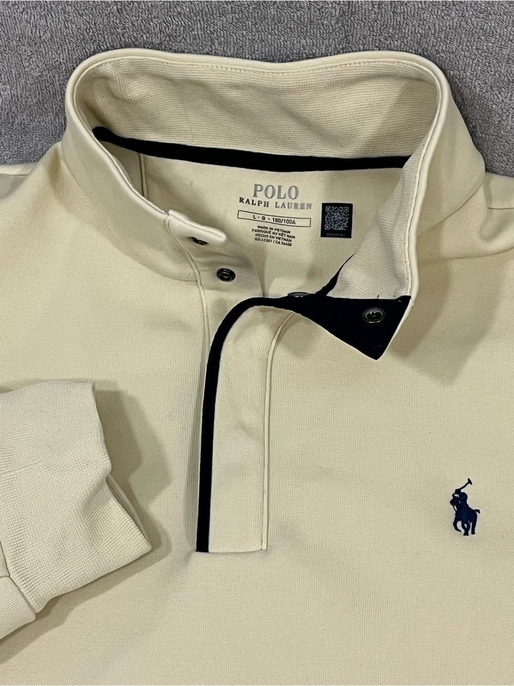 Polo Ralph Lauren Pullover Sweater Men Large Cream Quarter Snap Mock Neck
